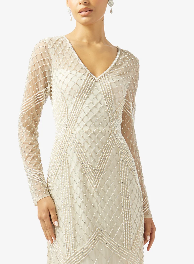 Namshi x  Bead Embellished Mermaid Evening Gown for Women | Best Price UAE